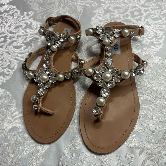 Steve Madden Chantel Rhinestone Embellished Flat Sandals Size 8 - Picture 3 of 8